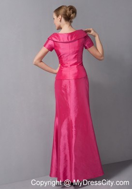 Short Sleeves V-neck Ruche Ankle-length Taffeta Mother Dress for Wedding