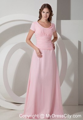 Scoop Neck Beading Ruched Floor-length Chiffon Mothers Dresses with Button