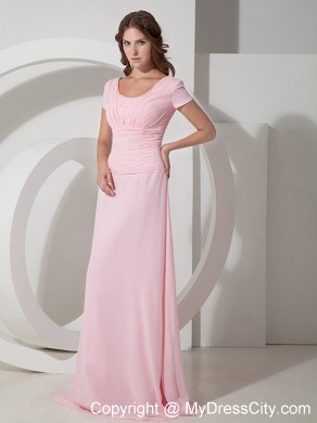 Scoop Neck Beading Ruched Floor-length Chiffon Mothers Dresses with Button