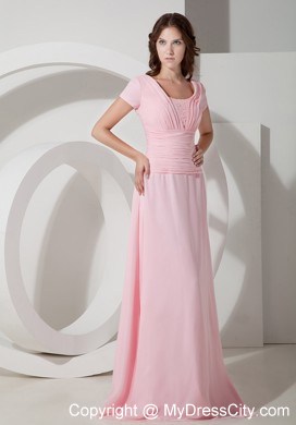 Scoop Neck Beading Ruched Floor-length Chiffon Mothers Dresses with Button