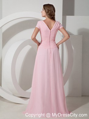 Scoop Neck Beading Ruched Floor-length Chiffon Mothers Dresses with Button