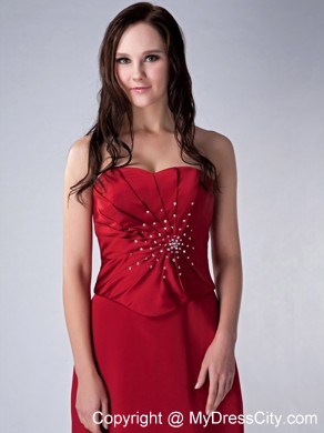 Sweetheart Beading Pleats Floor-length Red Satin Mother of the Bride Dress