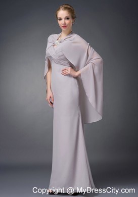 V-neck Ruche Floor-length Chiffon Grey Mother of Groom Dress with Cloak