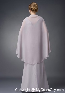 V-neck Ruche Floor-length Chiffon Grey Mother of Groom Dress with Cloak