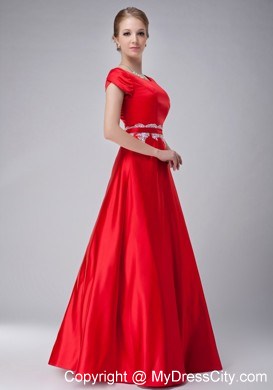 Scoop Appliques Short Sleeves Floor-length Taffeta Mother Of The Bride Dress