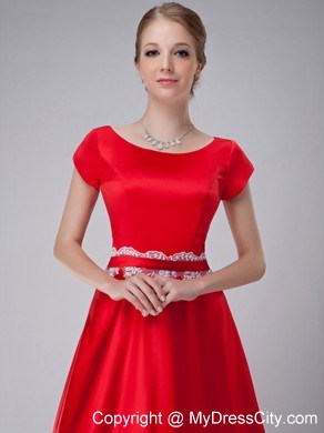 Scoop Appliques Short Sleeves Floor-length Taffeta Mother Of The Bride Dress