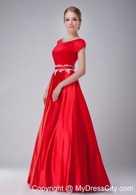 Scoop Appliques Short Sleeves Floor-length Taffeta Mother Of The Bride Dress