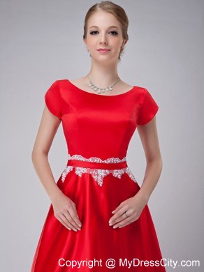 Scoop Appliques Short Sleeves Floor-length Taffeta Mother Of The Bride Dress