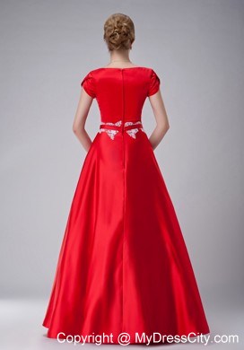 Scoop Appliques Short Sleeves Floor-length Taffeta Mother Of The Bride Dress