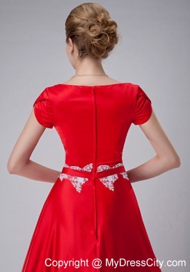 Scoop Appliques Short Sleeves Floor-length Taffeta Mother Of The Bride Dress