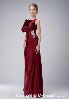 Burgundy One Shoulder Bateau Neck Appliques Taffeta Mother Bride Dress