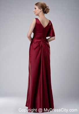 Burgundy One Shoulder Bateau Neck Appliques Taffeta Mother Bride Dress