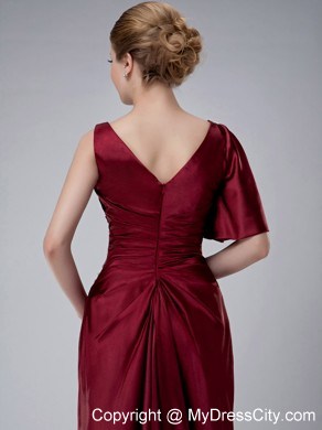 Burgundy One Shoulder Bateau Neck Appliques Taffeta Mother Bride Dress