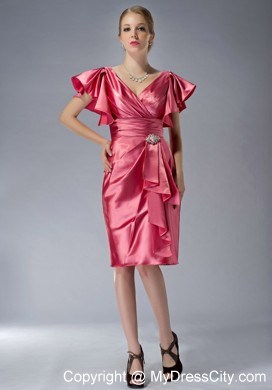 V-neck Beading Ruffles Sleeves Knee-length Mother of the Groom Dresses