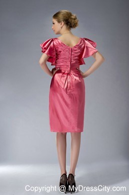 V-neck Beading Ruffles Sleeves Knee-length Mother of the Groom Dresses