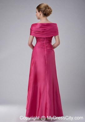 Off The Shoulder Ruche Rose Pink Ankle-length Taffeta Mother Bride Dress