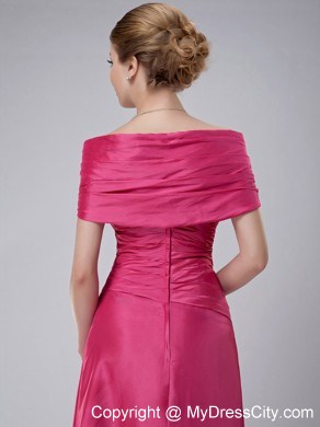 Off The Shoulder Ruche Rose Pink Ankle-length Taffeta Mother Bride Dress