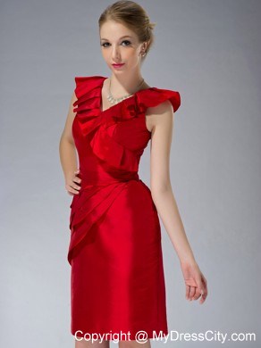 Mini-length V-neck Ruche Zipper Up Back Red Mother of the Groom Dress