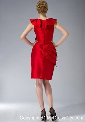 Mini-length V-neck Ruche Zipper Up Back Red Mother of the Groom Dress