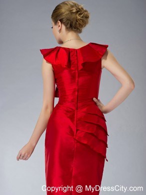 Mini-length V-neck Ruche Zipper Up Back Red Mother of the Groom Dress