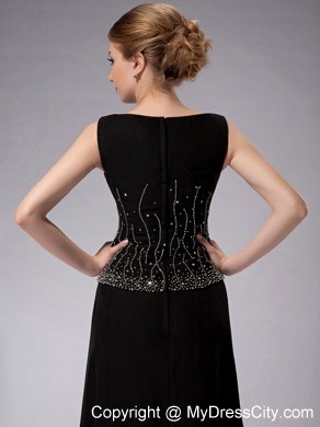 Black Bateau Neck Beading Chiffon Floor-length Mother Dress with Jacket