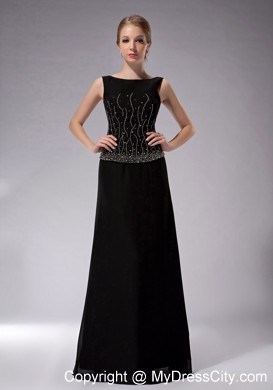 Black Bateau Neck Beading Chiffon Floor-length Mother Dress with Jacket