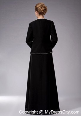 Black Bateau Neck Beading Chiffon Floor-length Mother Dress with Jacket