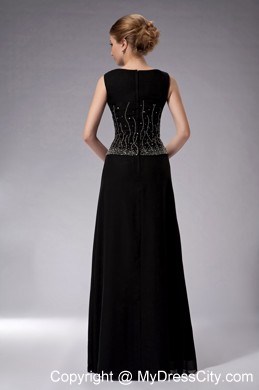 Black Bateau Neck Beading Chiffon Floor-length Mother Dress with Jacket