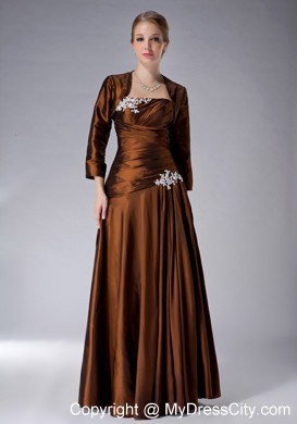 Appliques Strapless Floor-length Jacket Brown Mother Of The Bride Dress