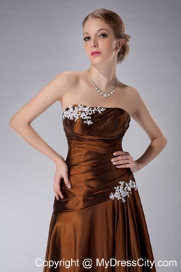 Appliques Strapless Floor-length Jacket Brown Mother Of The Bride Dress