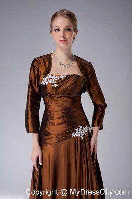 Appliques Strapless Floor-length Jacket Brown Mother Of The Bride Dress