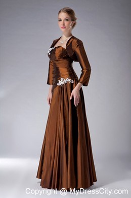 Appliques Strapless Floor-length Jacket Brown Mother Of The Bride Dress