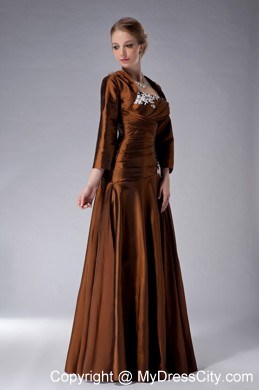 Appliques Strapless Floor-length Jacket Brown Mother Of The Bride Dress