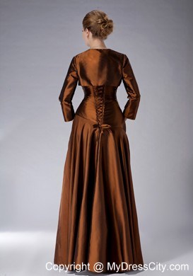 Appliques Strapless Floor-length Jacket Brown Mother Of The Bride Dress