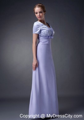 V-neck Beading Bowknot Floor-length Short Sleeves Mother Bride Dress