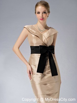 Bowknot V-neck Layers Knee-length Taffeta Mother Of The Bride Dress