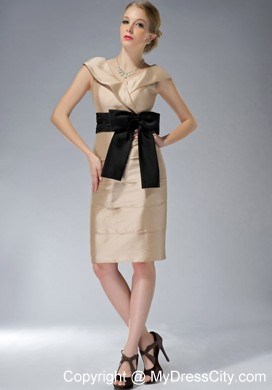 Bowknot V-neck Layers Knee-length Taffeta Mother Of The Bride Dress