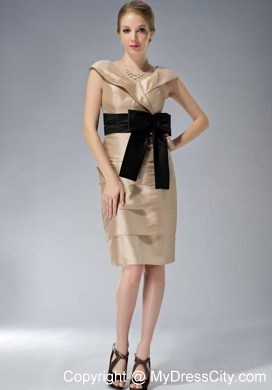 Bowknot V-neck Layers Knee-length Taffeta Mother Of The Bride Dress