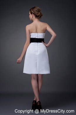 Black Belt Strapless Mini-length Satin White Mother Of The Bride Dress