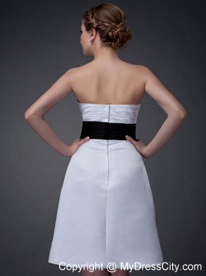 Black Belt Strapless Mini-length Satin White Mother Of The Bride Dress