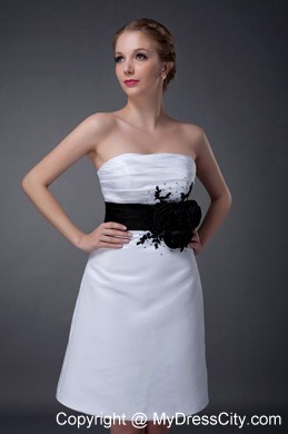 Black Belt Strapless Mini-length Satin White Mother Of The Bride Dress