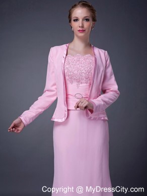 Straps Beading Chiffon Floor-length Jacket Mother Of The Bride Dress