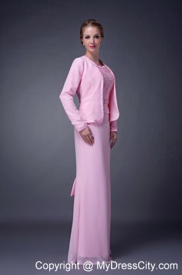 Straps Beading Chiffon Floor-length Jacket Mother Of The Bride Dress