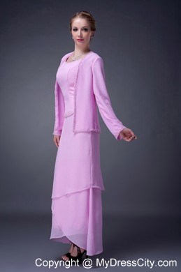 Scoop Neck Beading Layers Chiffon Mothers Dresses with Jacket