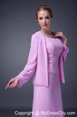 Scoop Neck Beading Layers Chiffon Mothers Dresses with Jacket