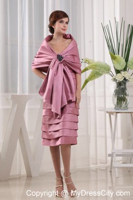 Layeres Pink Sweetheart Tea-length Mother Of The Bride Dress with Shawl