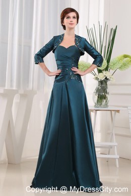 Appliques Straps Taffeta Teal Floor-length Jacket Mother Bride Dress