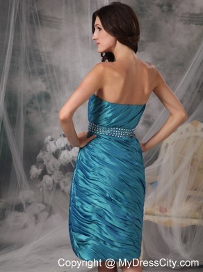 Beading Strapless Pleats Teal Knee-length Mother of the Bride Dress