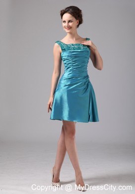 Teal Appliques Ruched Mini-length Jacket Mother Of The Bride Dress