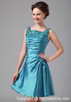 Teal Appliques Ruched Mini-length Jacket Mother Of The Bride Dress